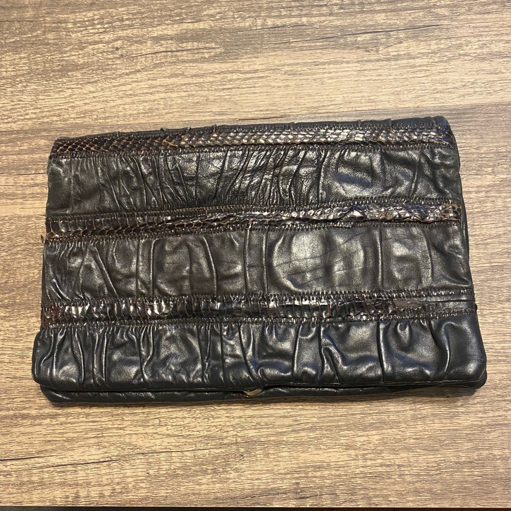 Vintage black leather envelope clutch